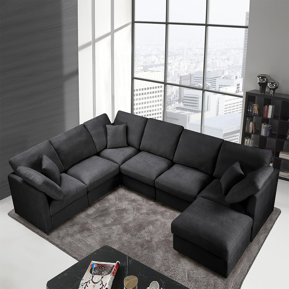 117" Modular Sectional Sofa,U-Shaped Chenille Sofa Couch with Movable Ottoman,Modern 7 Seat  Sectional