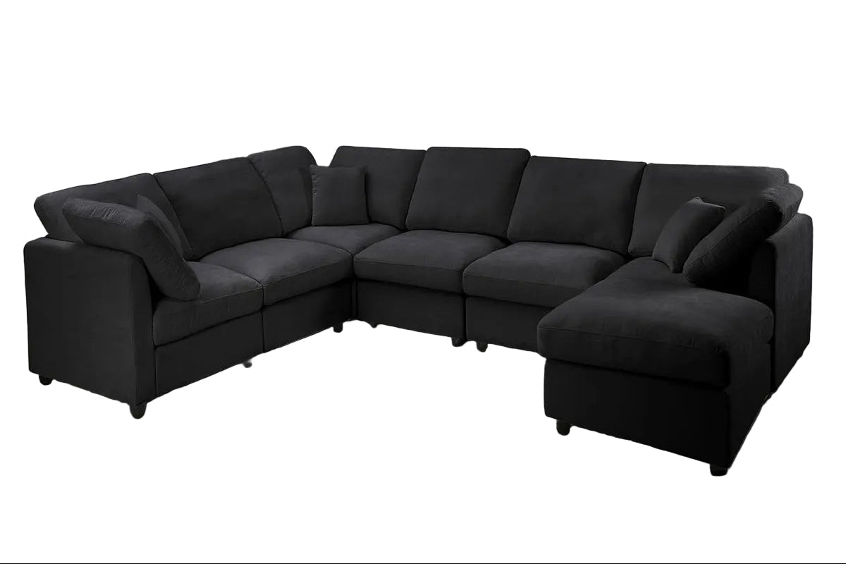 117" Modular Sectional Sofa,U-Shaped Chenille Sofa Couch with Movable Ottoman,Modern 7 Seat  Sectional