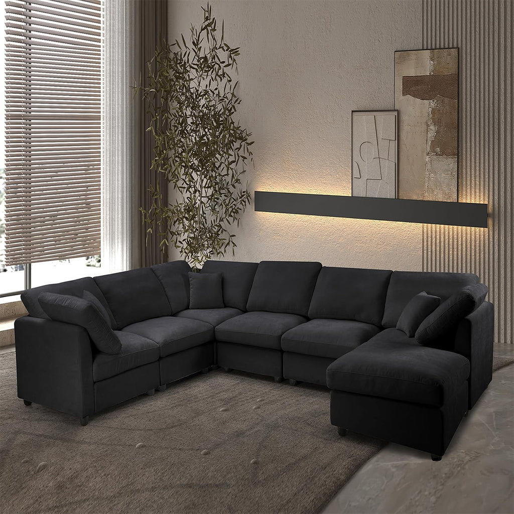 117" Modular Sectional Sofa,U-Shaped Chenille Sofa Couch with Movable Ottoman,Modern 7 Seat  Sectional