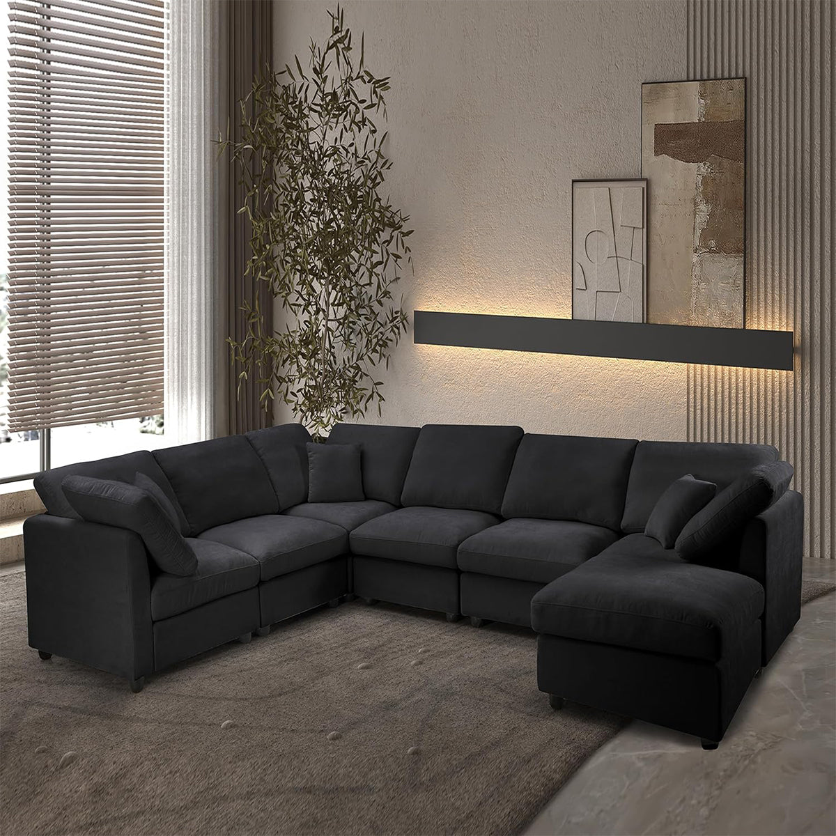 117" Modular Sectional Sofa,U-Shaped Chenille Sofa Couch with Movable Ottoman,Modern 7 Seat  Sectional