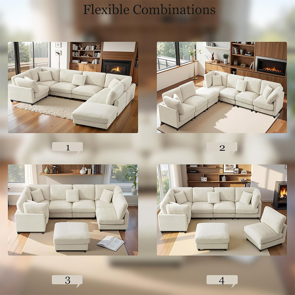 117" Modular Sectional Sofa,U-Shaped Chenille Sofa Couch with Movable Ottoman,Modern 7 Seat  Sectional