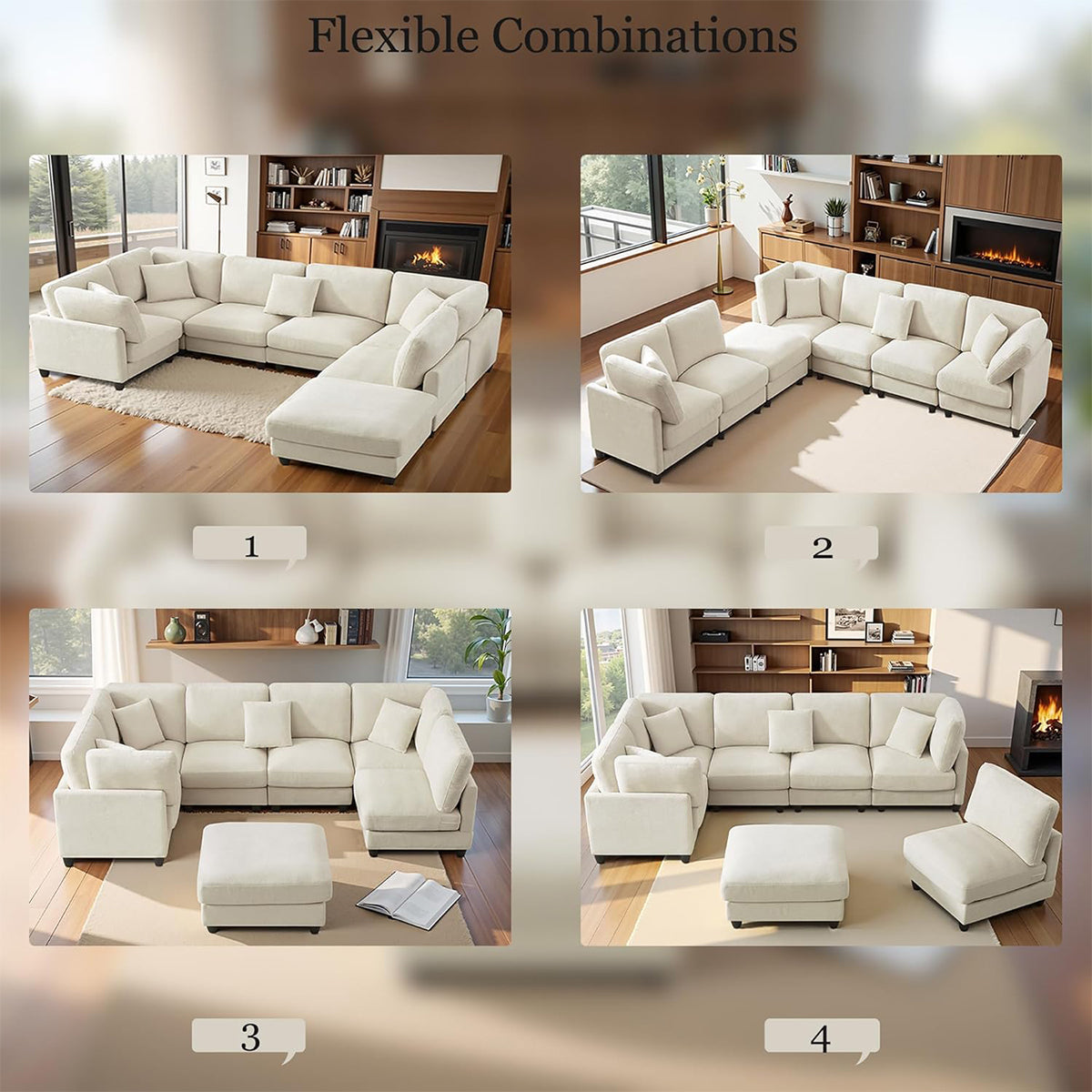 117" Modular Sectional Sofa,U-Shaped Chenille Sofa Couch with Movable Ottoman,Modern 7 Seat  Sectional