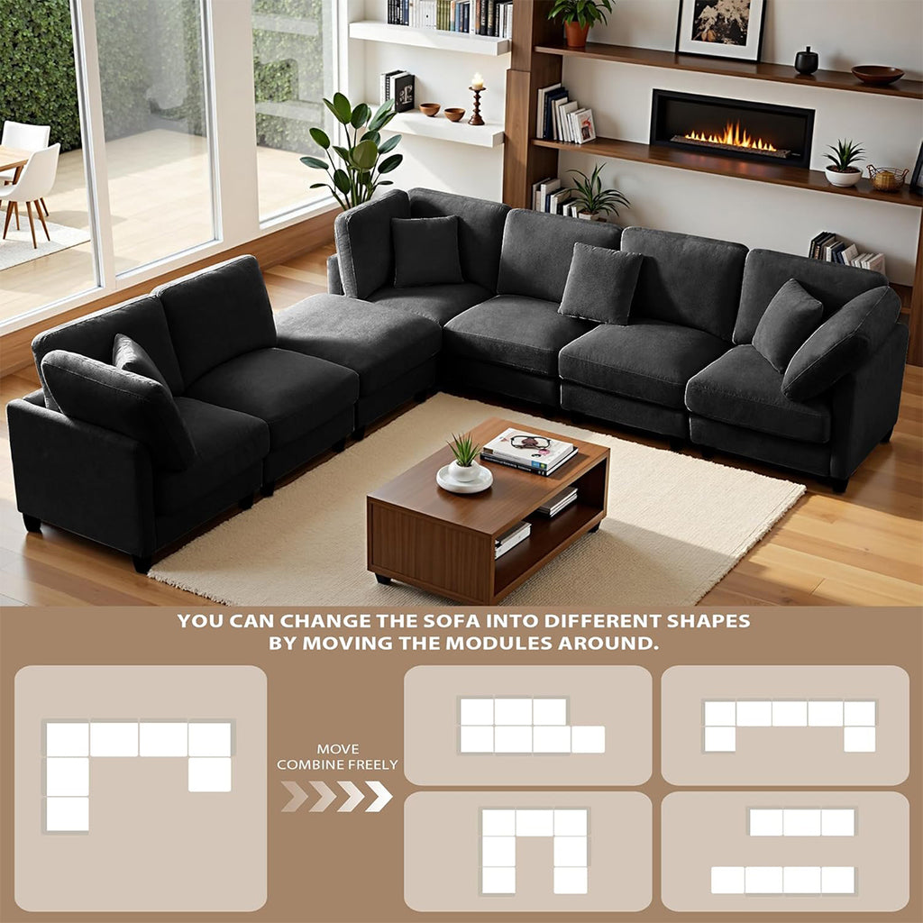 117" Modular Sectional Sofa,U-Shaped Chenille Sofa Couch with Movable Ottoman,Modern 7 Seat  Sectional