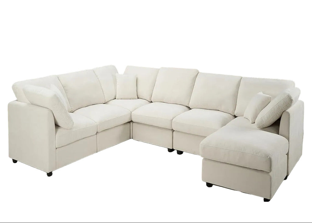 117" Modular Sectional Sofa,U-Shaped Chenille Sofa Couch with Movable Ottoman,Modern 7 Seat  Sectional