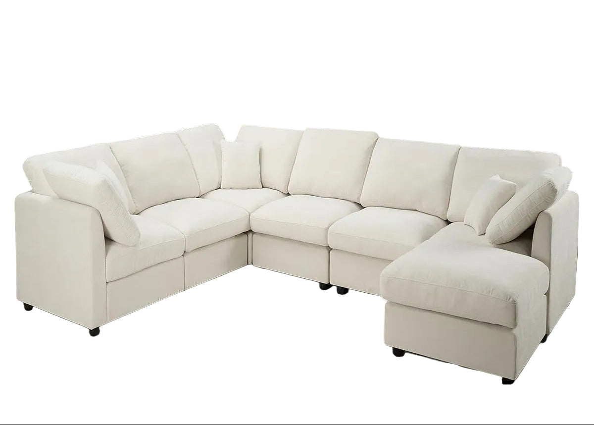 117" Modular Sectional Sofa,U-Shaped Chenille Sofa Couch with Movable Ottoman,Modern 7 Seat  Sectional