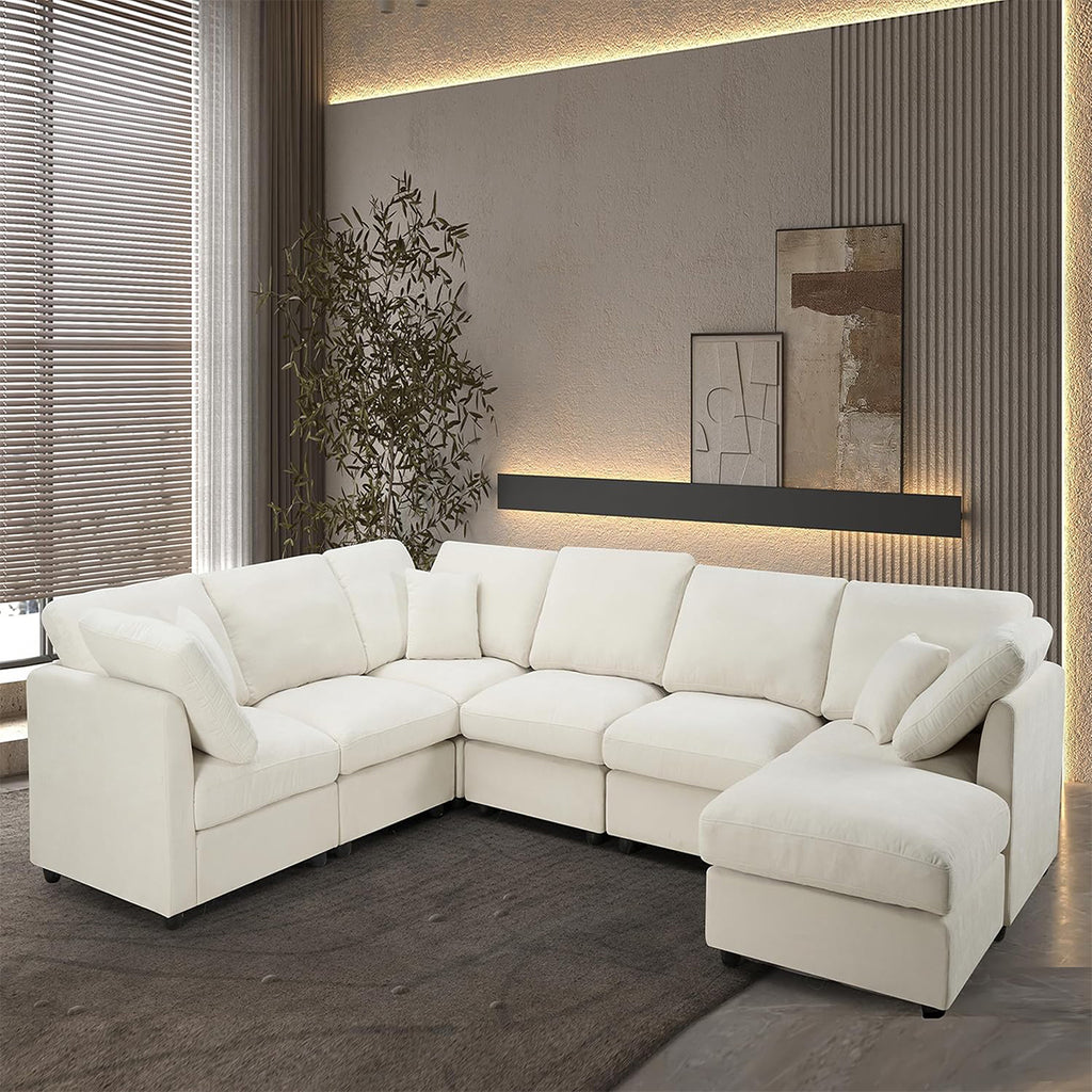 117" Modular Sectional Sofa,U-Shaped Chenille Sofa Couch with Movable Ottoman,Modern 7 Seat  Sectional