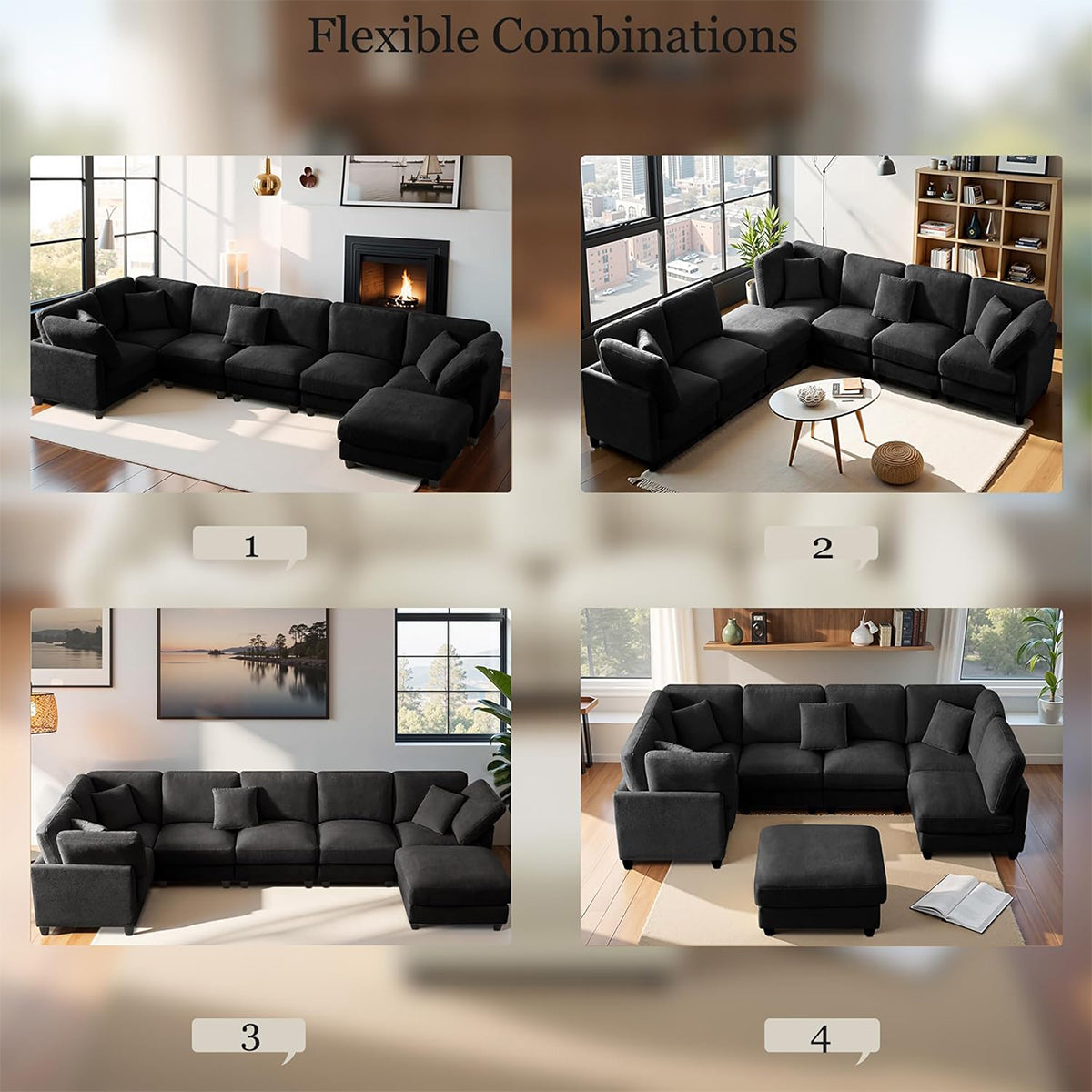 117" Modular Sectional Sofa,U-Shaped Chenille Sofa Couch with Movable Ottoman,Modern 7 Seat  Sectional